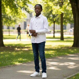 CityLife Chemise blanche à points de couleurs garçon taille 12